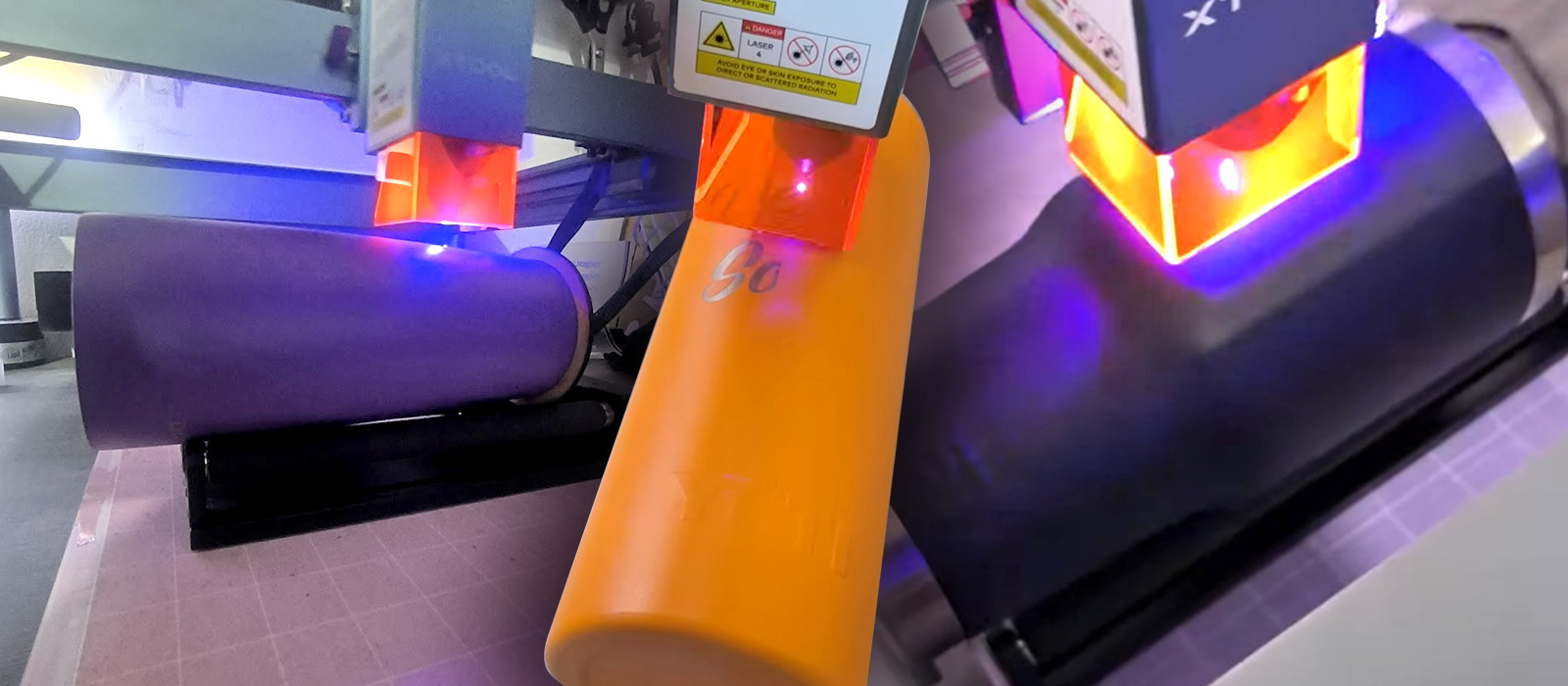 Detalle de grabado láser permanente y DTF UV en vasos
