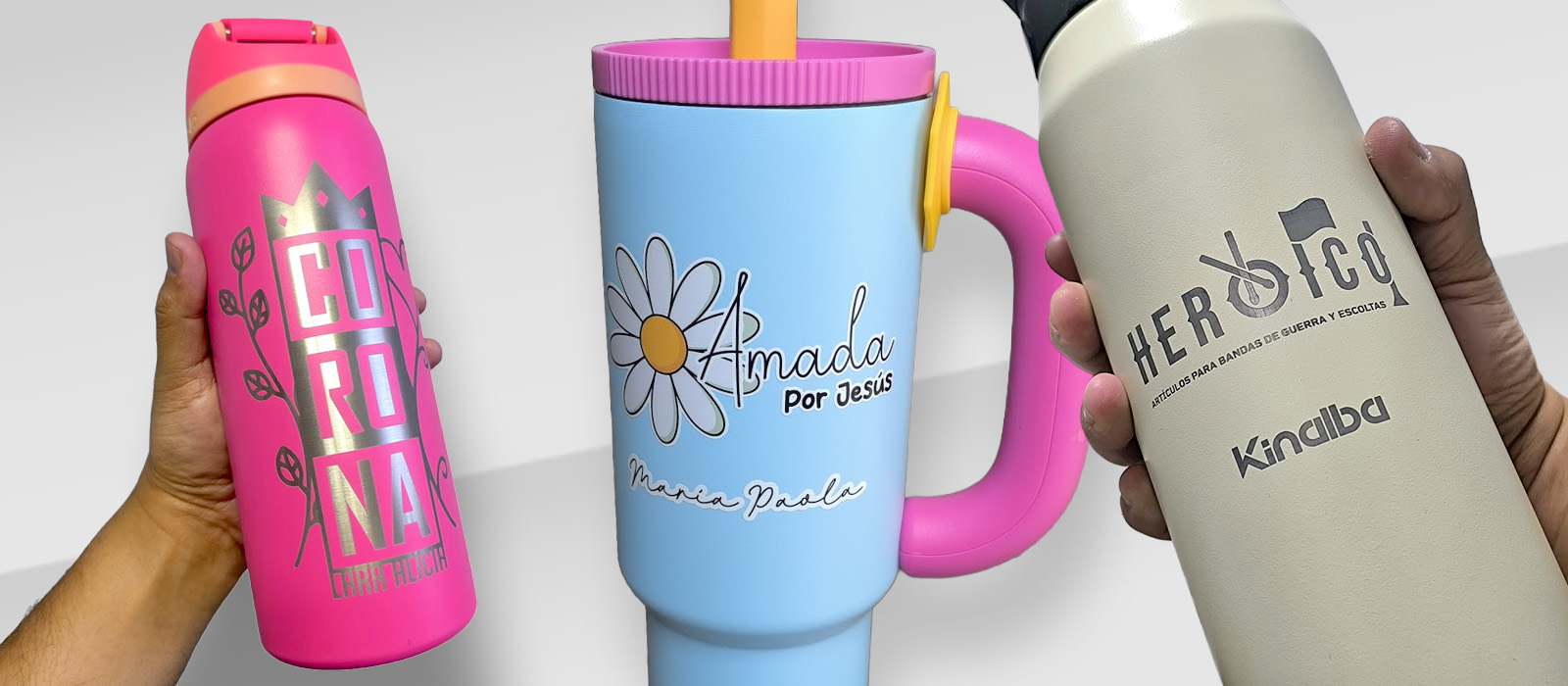 Termos personalizados con grabado láser y DTF UV en Kinalba